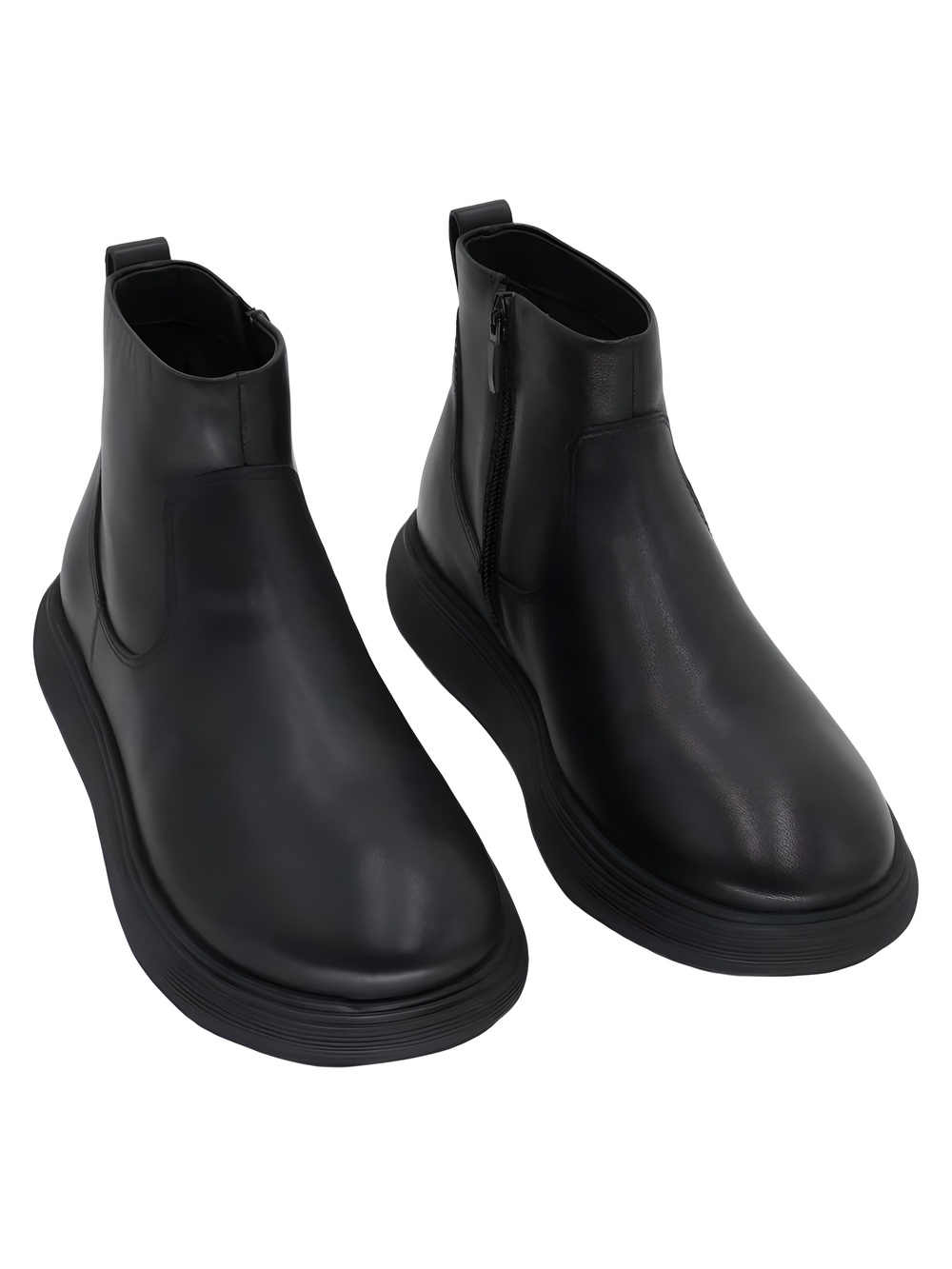 FitFlop F-Mode iQ-COMFF Leather Flatform Zip Black Ankle Boots Size 7.5M